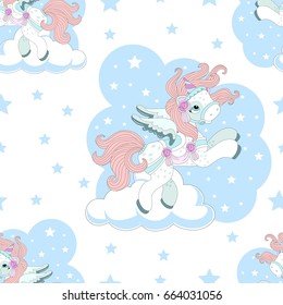 Seamless pattern with cute unicorn. Beautiful background. Vector illustration.