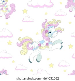 Seamless pattern with cute unicorn. Beautiful background. Vector illustration.