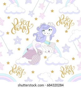 Seamless pattern with cute unicorn. Beautiful background. Vector illustration.