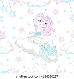 Seamless pattern with cute unicorn. Beautiful background. Vector illustration.