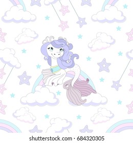 Seamless pattern with cute unicorn. Beautiful background. Vector illustration.