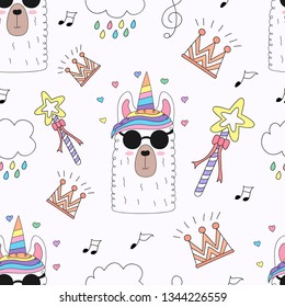 Seamless pattern cute unicorn cartoon hand drawn style.vector and illustration