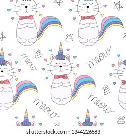 Seamless pattern cute unicorn cartoon hand drawn style.vector and illustration