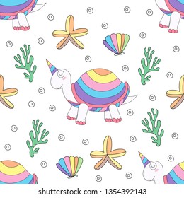 Seamless pattern cute unicorn cartoon hand drawn style.vector and illustration