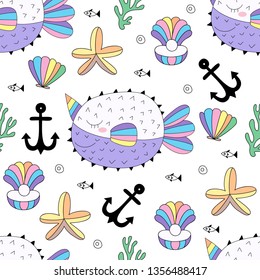 Seamless pattern cute unicorn cartoon hand drawn style.vector and illustration