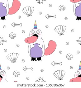 Seamless pattern cute unicorn cartoon hand drawn style.vector and illustration