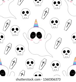 Seamless pattern cute unicorn cartoon hand drawn style.vector and illustration