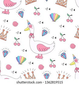 Seamless pattern cute unicorn cartoon hand drawn style.vector and illustration