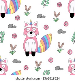 Seamless pattern cute unicorn cartoon hand drawn style.vector and illustration
