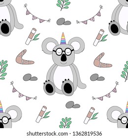 Seamless pattern cute unicorn cartoon hand drawn style.vector and illustration
