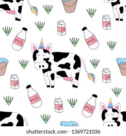 Seamless pattern cute unicorn cartoon hand drawn style.vector and illustration