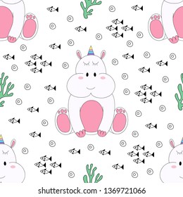 Seamless pattern cute unicorn cartoon hand drawn style.vector and illustration
