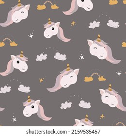 seamless pattern with cute unicorn in pastel color