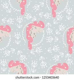 seamless pattern with cute unicorn, for printing on textiles. Vector.
