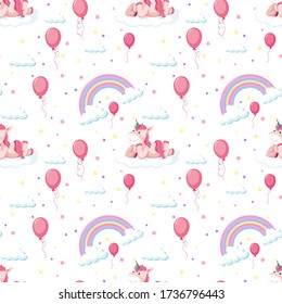 Seamless pattern cute unicorn with rainbow and balloon illustration
