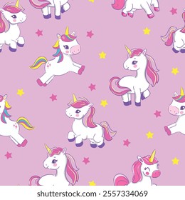 Seamless Pattern with Cute Unicorn Vector Illustration