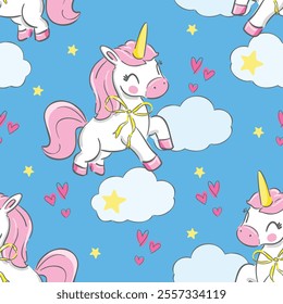 Seamless Pattern with Cute Unicorn Vector Illustration