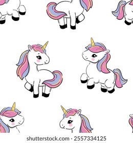 Seamless Pattern with Cute Unicorn Vector Illustration