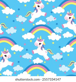 Seamless Pattern with Cute Unicorn Vector Illustration