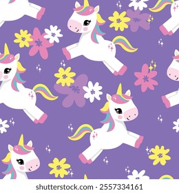 Seamless Pattern with Cute Unicorn Vector Illustration