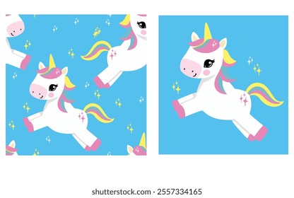 Seamless Pattern with Cute Unicorn Vector Illustration