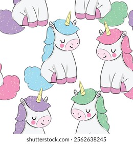 Seamless Pattern with Cute Unicorn Vector Illustration