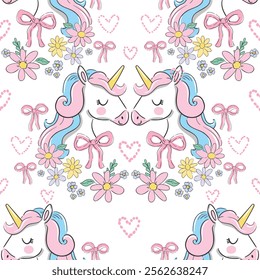 Seamless Pattern with Cute Unicorn Vector Illustration