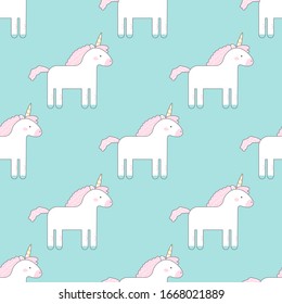 Seamless pattern with cute unicorns. Cartoon Baby print. Magic background