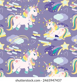 Seamless pattern with cute unicorns. Cartoon unicorn