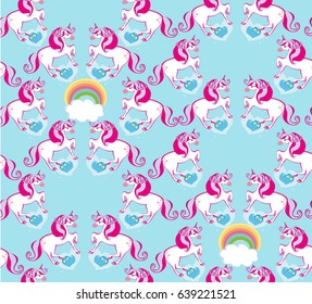 seamless pattern with cute unicorns and rainbow