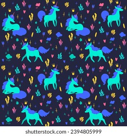 Seamless pattern cute unicorns. Textile, print