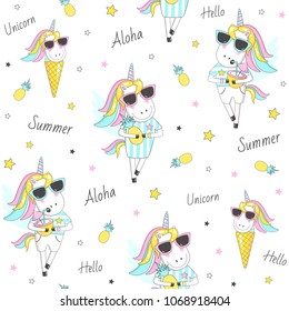 Seamless pattern with cute unicorns. Vector illustration

