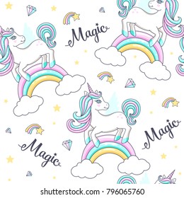 Seamless pattern with cute unicorns. Vector illustration
