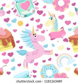 Seamless pattern with cute unicorns for wrapping paper, wallpaper, fabric and much more.