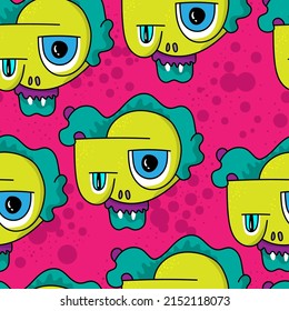 Seamless pattern with cute unique repeat creatures