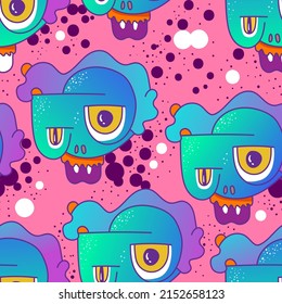 Seamless pattern with cute unique repeat creatures