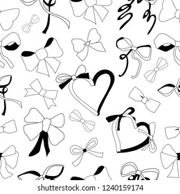 Seamless pattern. Cute a variety of bows.Transparent background. Vector