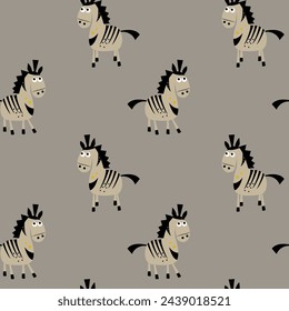 Seamless pattern with cute vector ilustration.  Zebra, african animal. Childish print for teztile.