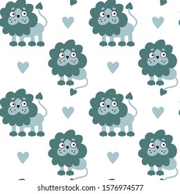 Seamless pattern with cute vector lions for baby room decor, fabric, wrapping paper, card and another design