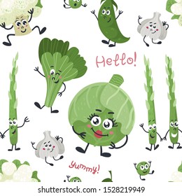 Seamless pattern with cute vegetables