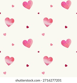 Seamless pattern with cute watercolor hearts. Valentine's Day background. Romantic patterns. 