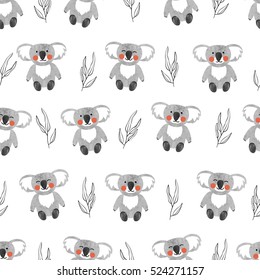 Seamless pattern with cute watercolor koala bears. Vector background for kids