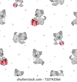 Seamless pattern with cute watercolor puppies. Vector background for kids design.