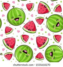 Seamless Pattern Cute Watermelon Fruit Cartoon Illustration