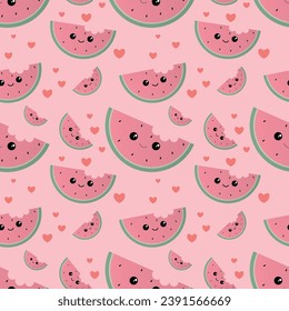 Seamless Pattern Cute Watermelon Fruit Cartoon .Vector Illustration