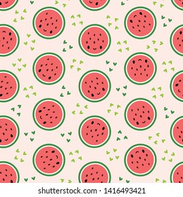 Seamless pattern with cute watermelon slices