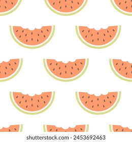 Seamless pattern with cute watermelon slices. Fruits seamless pattern. Vector illustration in flat style
