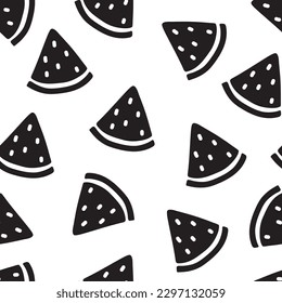 Seamless pattern of cute watermelon in white and black background.Summer fruit.Minimal style.Kawaii.Vector.Illustration.