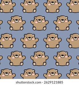 Seamless pattern of cute waving cartoon bear. Perfect for nursery prints, baby clothes, and cheerful wrapping paper.
