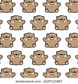 Seamless pattern of cute waving cartoon bear. Perfect for nursery prints, baby clothes, and cheerful wrapping paper.